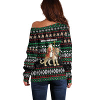 United Arab Emirates Christmas Off Shoulder Sweater with Santa Riding Cheetah Black Snowflake Pattern and Palm Tree - Wonder Print Shop