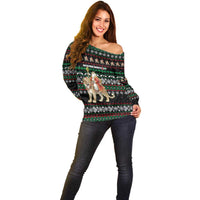 United Arab Emirates Christmas Off Shoulder Sweater with Santa Riding Cheetah Black Snowflake Pattern and Palm Tree - Wonder Print Shop