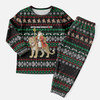 United Arab Emirates Christmas Pajama Set with Santa Riding Cheetah Black Snowflake Pattern and Palm Tree - Wonder Print Shop