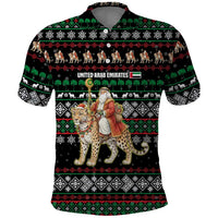 United Arab Emirates Christmas Polo Shirt with Santa Riding Cheetah Black Snowflake Pattern and Palm Tree - Wonder Print Shop