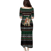 United Arab Emirates Christmas Puletasi with Santa Riding Cheetah Black Snowflake Pattern and Palm Tree - Wonder Print Shop