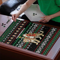 United Arab Emirates Christmas Puzzle with Santa Riding Cheetah Black Snowflake Pattern and Palm Tree - Wonder Print Shop