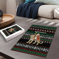 United Arab Emirates Christmas Puzzle with Santa Riding Cheetah Black Snowflake Pattern and Palm Tree - Wonder Print Shop
