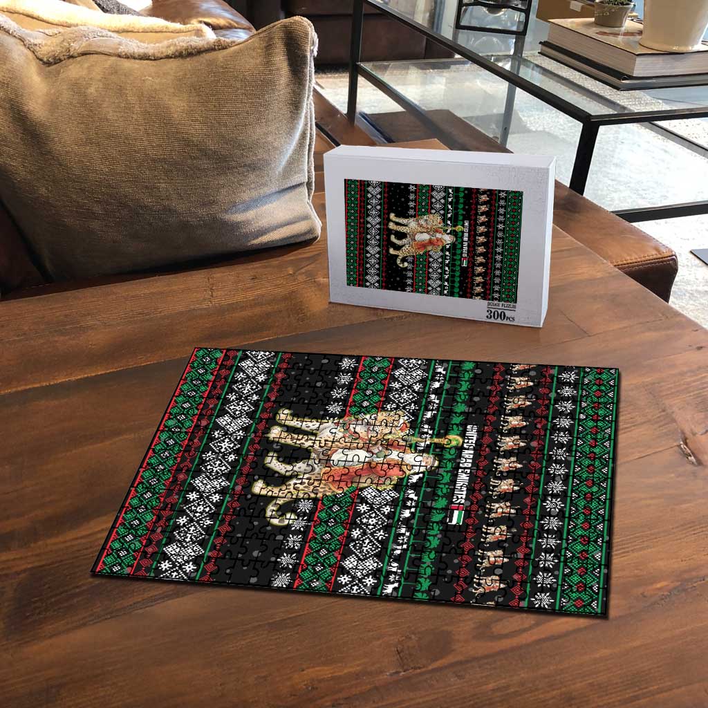 United Arab Emirates Christmas Puzzle with Santa Riding Cheetah Black Snowflake Pattern and Palm Tree - Wonder Print Shop