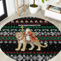 United Arab Emirates Christmas Round Carpet with Santa Riding Cheetah Black Snowflake Pattern and Palm Tree - Wonder Print Shop