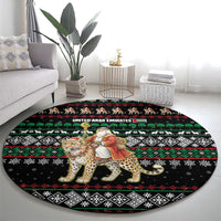 United Arab Emirates Christmas Round Carpet with Santa Riding Cheetah Black Snowflake Pattern and Palm Tree - Wonder Print Shop