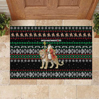 United Arab Emirates Christmas Rubber Doormat with Santa Riding Cheetah Black Snowflake Pattern and Palm Tree - Wonder Print Shop