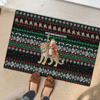 United Arab Emirates Christmas Rubber Doormat with Santa Riding Cheetah Black Snowflake Pattern and Palm Tree - Wonder Print Shop