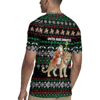 United Arab Emirates Christmas Rugby Jersey with Santa Riding Cheetah Black Snowflake Pattern and Palm Tree - Wonder Print Shop