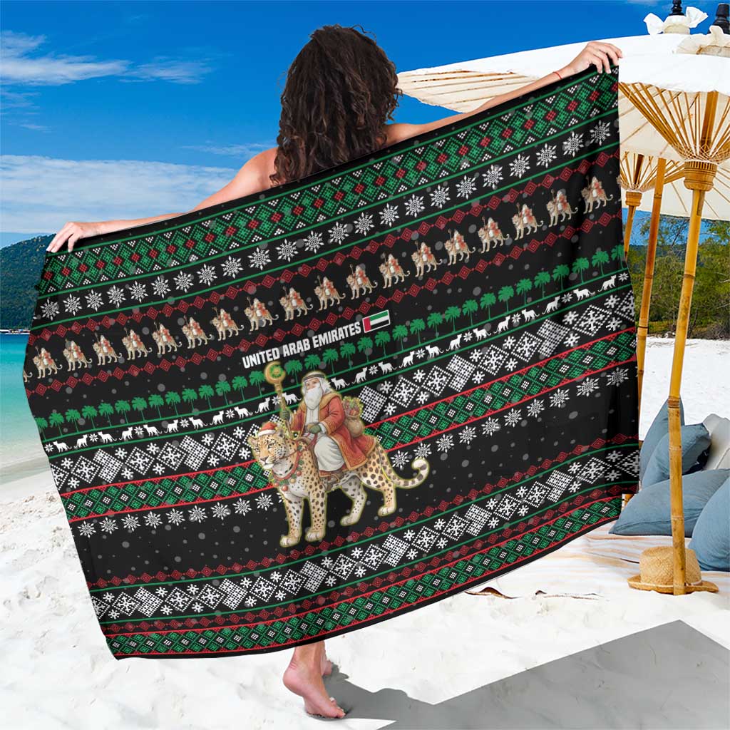 United Arab Emirates Christmas Sarong with Santa Riding Cheetah Black Snowflake Pattern and Palm Tree - Wonder Print Shop