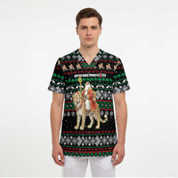 United Arab Emirates Christmas Scrub Top with Santa Riding Cheetah Black Snowflake Pattern and Palm Tree - Wonder Print Shop