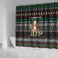 United Arab Emirates Christmas Shower Curtain with Santa Riding Cheetah Black Snowflake Pattern and Palm Tree - Wonder Print Shop