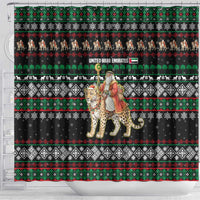 United Arab Emirates Christmas Shower Curtain with Santa Riding Cheetah Black Snowflake Pattern and Palm Tree - Wonder Print Shop