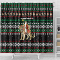 United Arab Emirates Christmas Shower Curtain with Santa Riding Cheetah Black Snowflake Pattern and Palm Tree - Wonder Print Shop