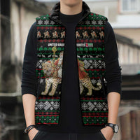 United Arab Emirates Christmas Sleeveless Puffer Jacket with Santa Riding Cheetah Black Snowflake Pattern and Palm Tree - Wonder Print Shop