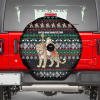 United Arab Emirates Christmas Spare Tire Cover with Santa Riding Cheetah Black Snowflake Pattern and Palm Tree - Wonder Print Shop
