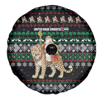 United Arab Emirates Christmas Spare Tire Cover with Santa Riding Cheetah Black Snowflake Pattern and Palm Tree - Wonder Print Shop