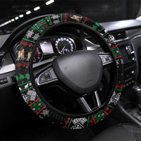 United Arab Emirates Christmas Steering Wheel Cover with Santa Riding Cheetah Black Snowflake Pattern and Palm Tree - Wonder Print Shop