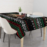 United Arab Emirates Christmas Tablecloth with Santa Riding Cheetah Black Snowflake Pattern and Palm Tree - Wonder Print Shop