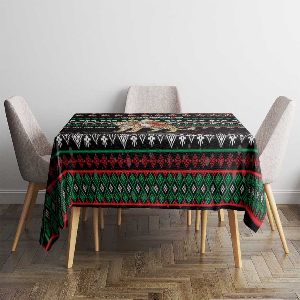 United Arab Emirates Christmas Tablecloth with Santa Riding Cheetah Black Snowflake Pattern and Palm Tree - Wonder Print Shop