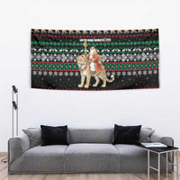 United Arab Emirates Christmas Tapestry with Santa Riding Cheetah Black Snowflake Pattern and Palm Tree - Wonder Print Shop