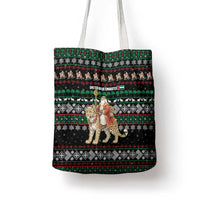 United Arab Emirates Christmas Tote Bag with Santa Riding Cheetah Black Snowflake Pattern and Palm Tree - Wonder Print Shop