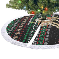 United Arab Emirates Christmas Tree Skirt with Santa Riding Cheetah Black Snowflake Pattern and Palm Tree - Wonder Print Shop