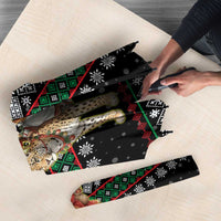United Arab Emirates Christmas Umbrella with Santa Riding Cheetah Black Snowflake Pattern and Palm Tree - Wonder Print Shop