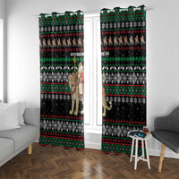 United Arab Emirates Christmas Window Curtain with Santa Riding Cheetah Black Snowflake Pattern and Palm Tree - Wonder Print Shop