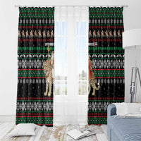 United Arab Emirates Christmas Window Curtain with Santa Riding Cheetah Black Snowflake Pattern and Palm Tree - Wonder Print Shop