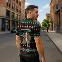 United Arab Emirates Christmas Zipper Polo Shirt with Santa Riding Cheetah Black Snowflake Pattern and Palm Tree - Wonder Print Shop