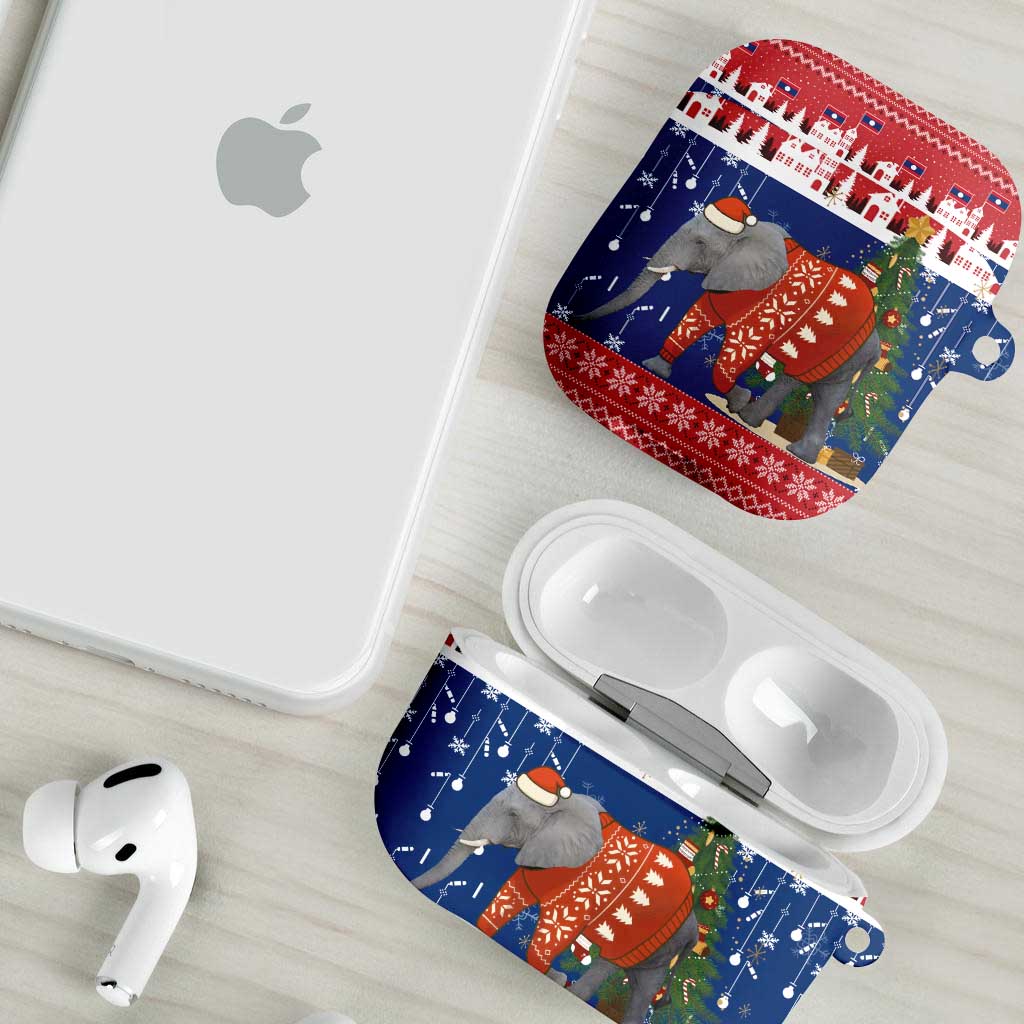 Laos Christmas AirPods Case with Festive Elephant Design and Holiday Village Pattern - Wonder Print Shop