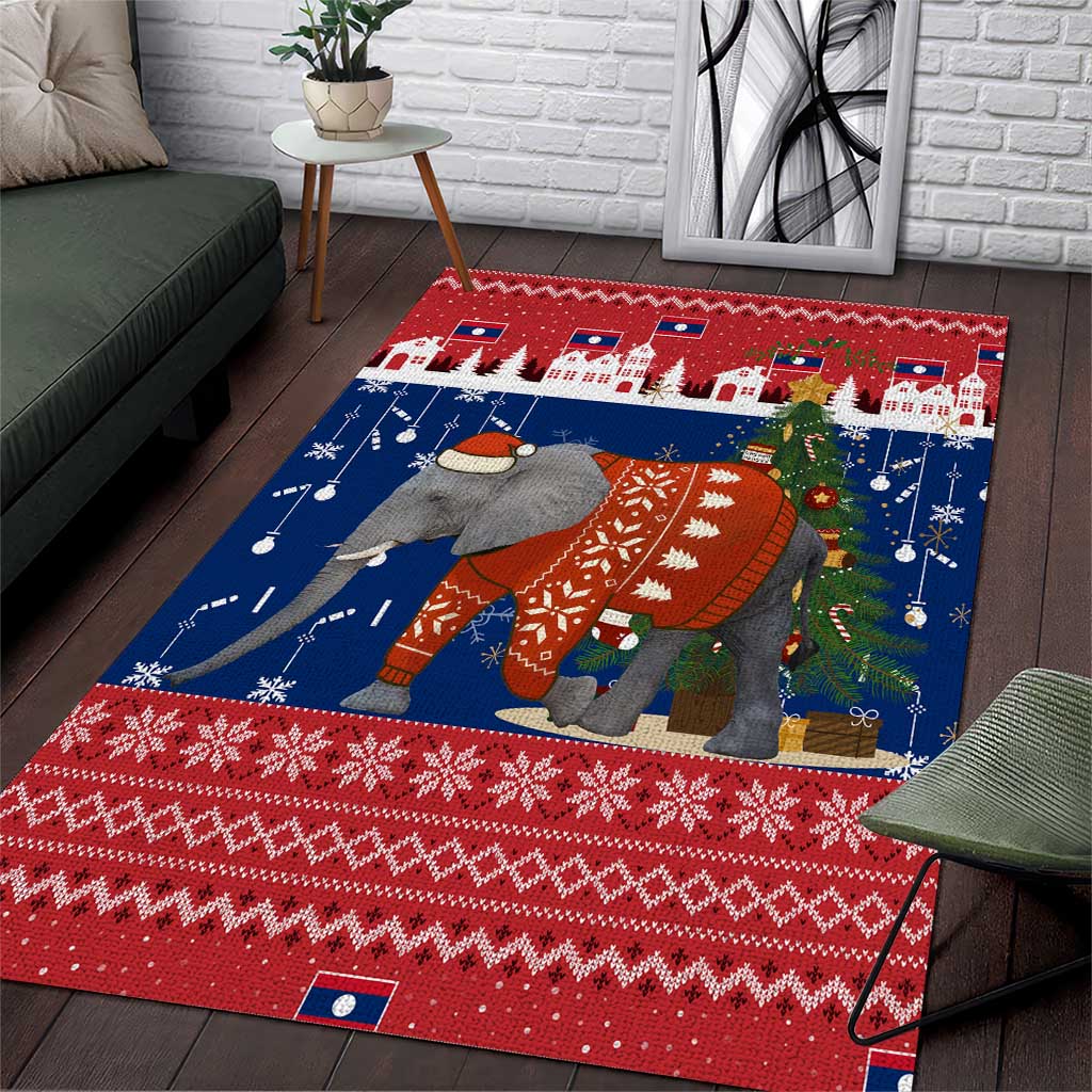 Laos Christmas Area Rug with Festive Elephant Design and Holiday Village Pattern - Wonder Print Shop