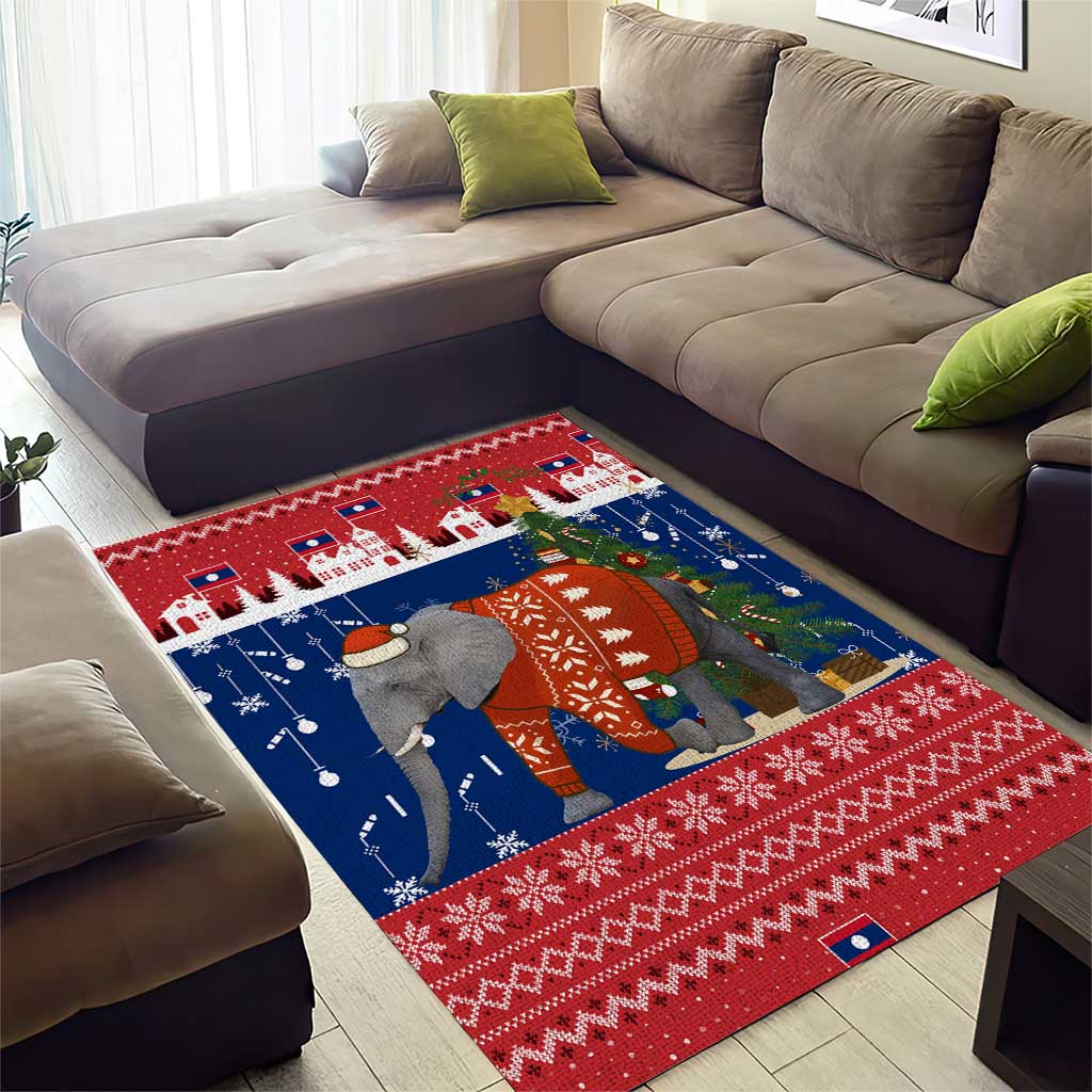 Laos Christmas Area Rug with Festive Elephant Design and Holiday Village Pattern - Wonder Print Shop