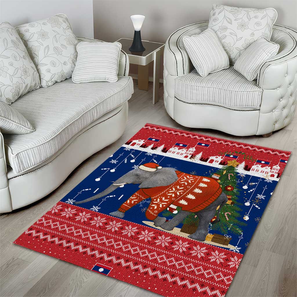 Laos Christmas Area Rug with Festive Elephant Design and Holiday Village Pattern - Wonder Print Shop