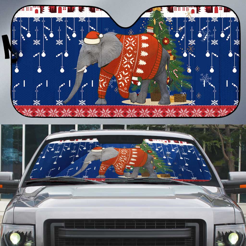 Laos Christmas Auto Sun Shade with Festive Elephant Design and Holiday Village Pattern - Wonder Print Shop