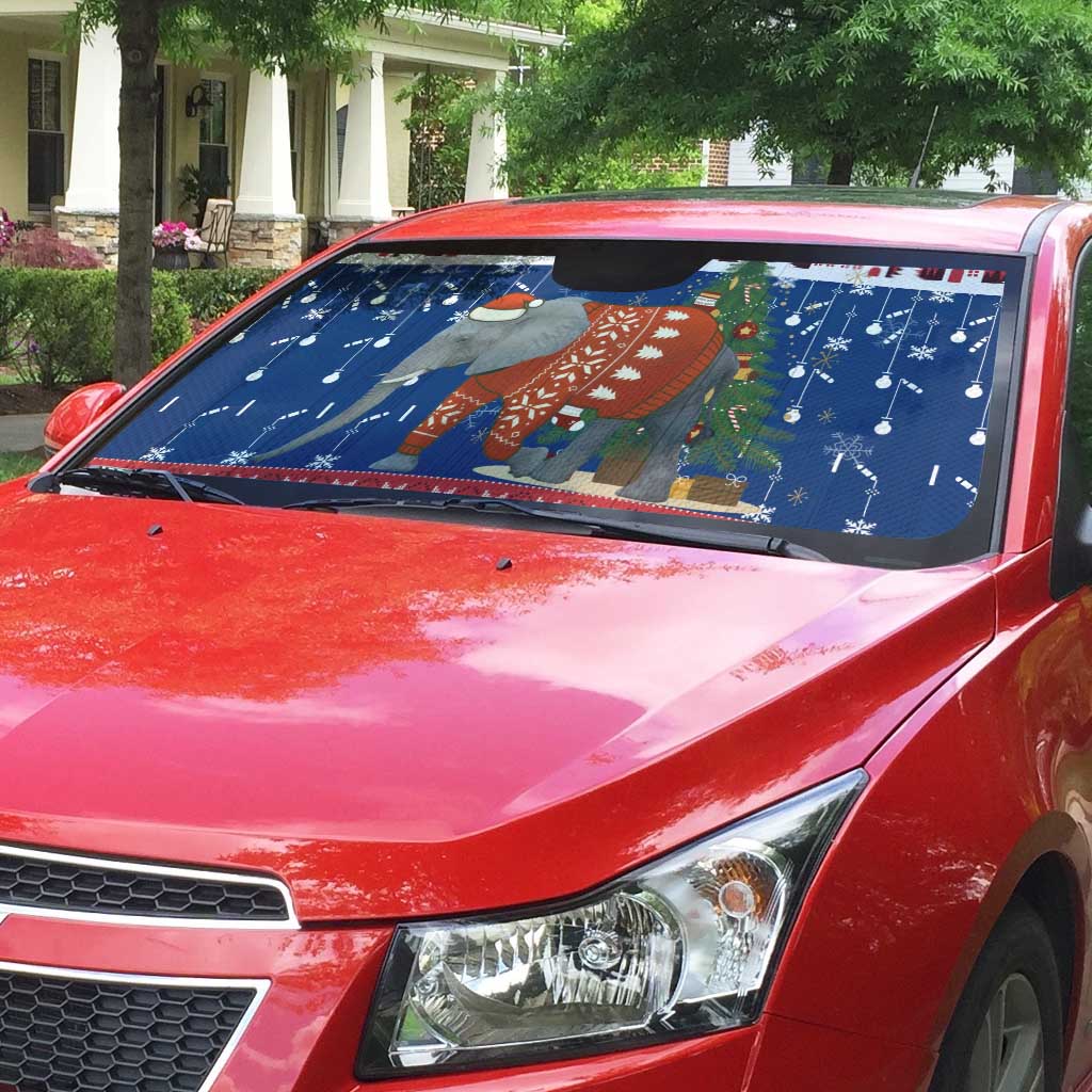 Laos Christmas Auto Sun Shade with Festive Elephant Design and Holiday Village Pattern - Wonder Print Shop