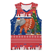 Laos Christmas Basketball Jersey with Festive Elephant Design and Holiday Village Pattern - Wonder Print Shop