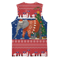 Laos Christmas Basketball Jersey with Festive Elephant Design and Holiday Village Pattern - Wonder Print Shop