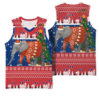 Laos Christmas Basketball Jersey with Festive Elephant Design and Holiday Village Pattern - Wonder Print Shop