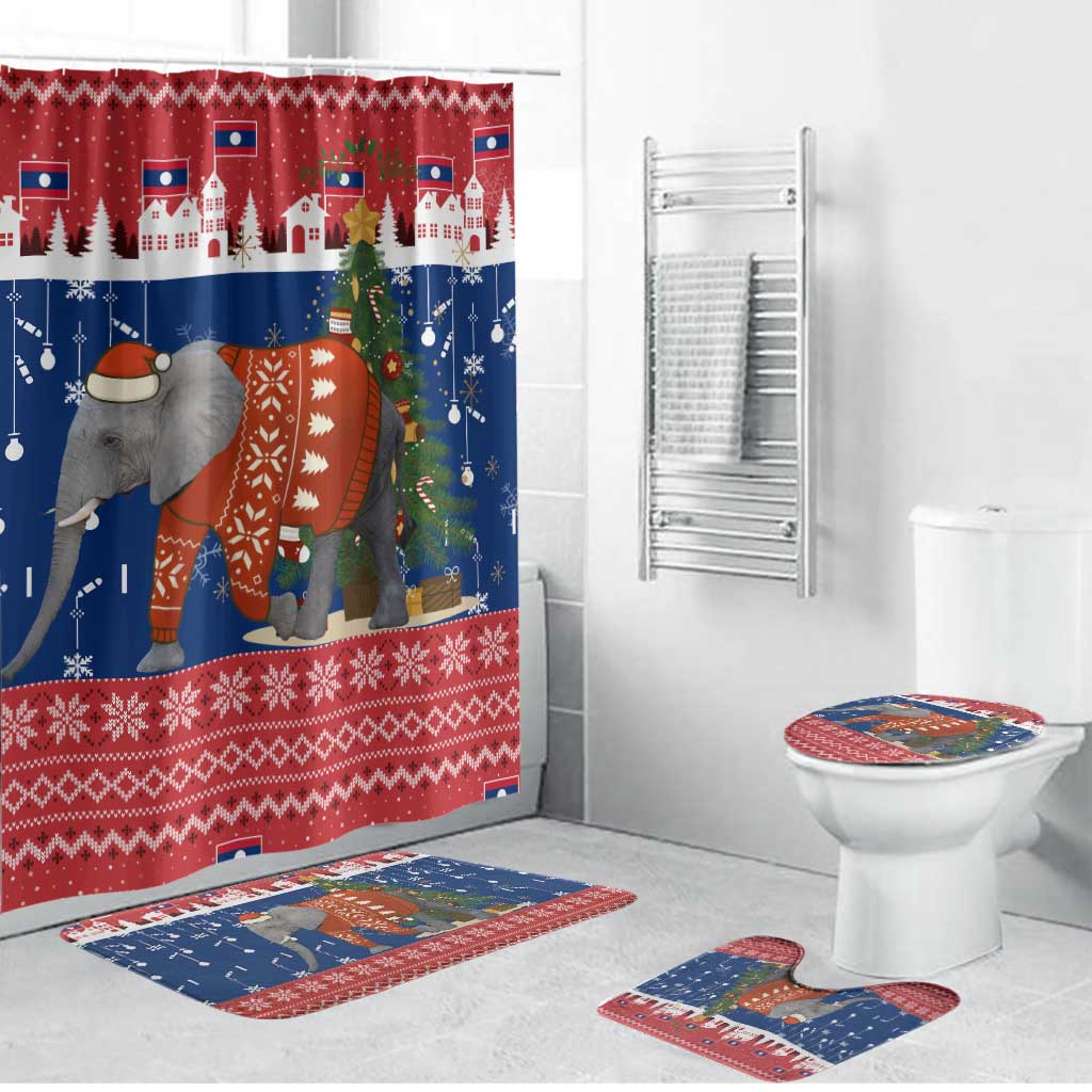 Laos Christmas Bathroom Set with Festive Elephant Design and Holiday Village Pattern - Wonder Print Shop