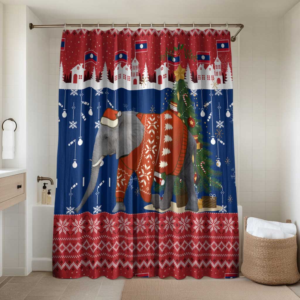 Laos Christmas Bathroom Set with Festive Elephant Design and Holiday Village Pattern - Wonder Print Shop