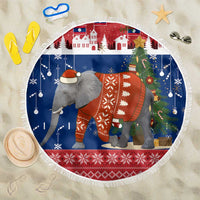 Laos Christmas Beach Blanket with Festive Elephant Design and Holiday Village Pattern - Wonder Print Shop