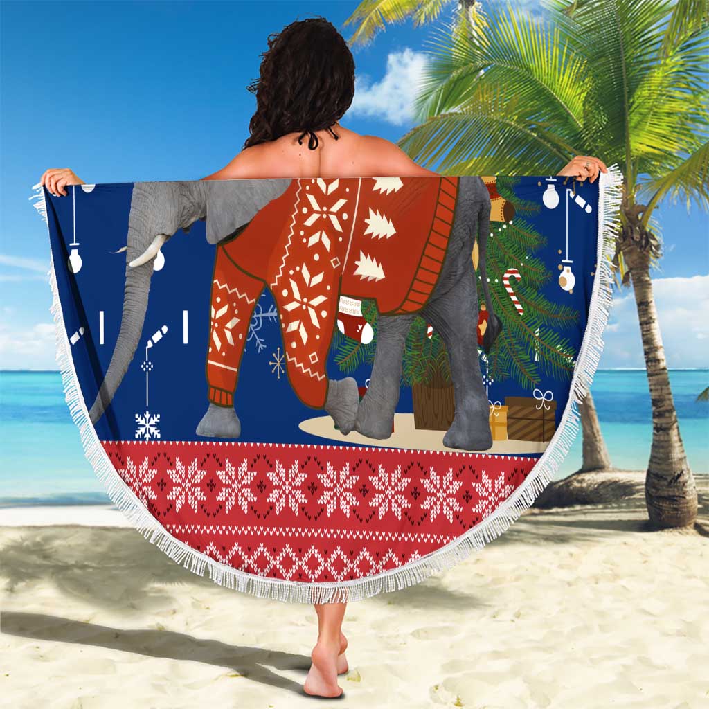 Laos Christmas Beach Blanket with Festive Elephant Design and Holiday Village Pattern - Wonder Print Shop