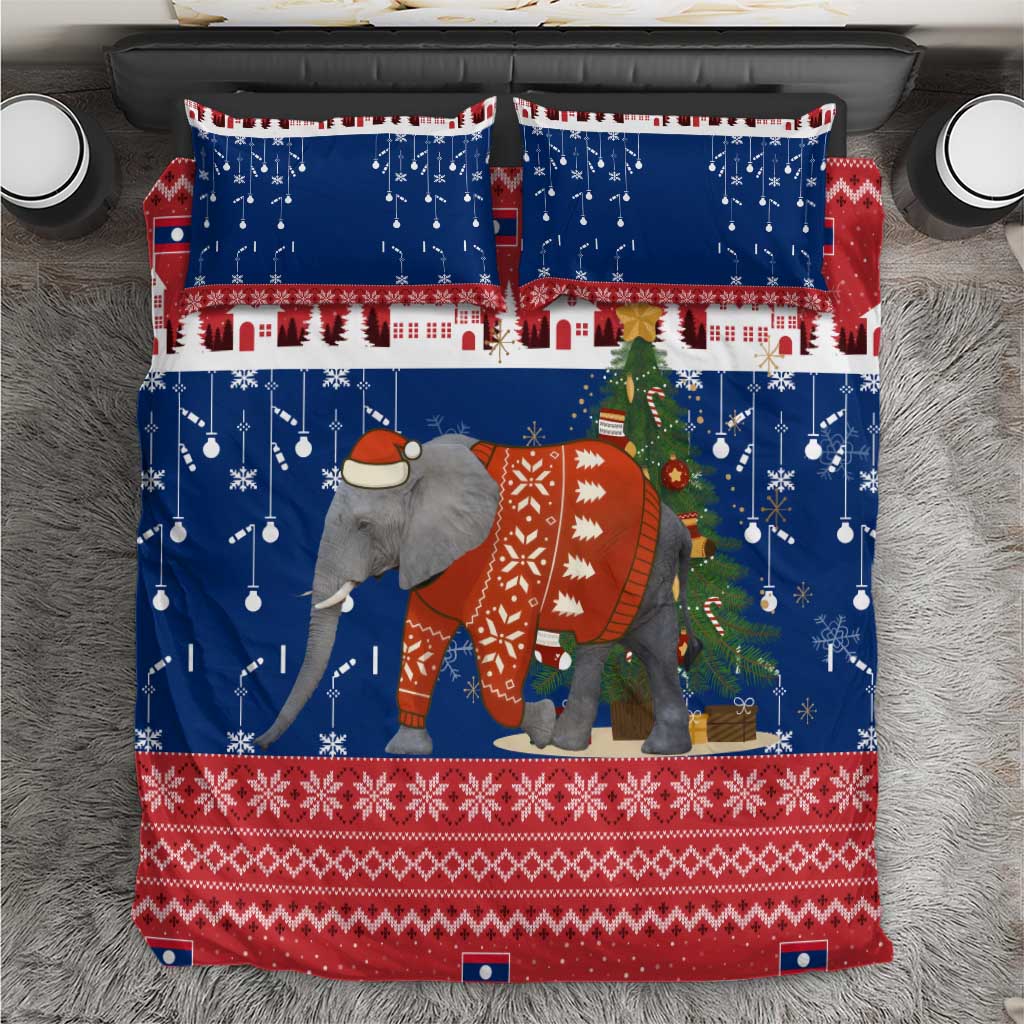Laos Christmas Bedding Set with Festive Elephant Design and Holiday Village Pattern - Wonder Print Shop