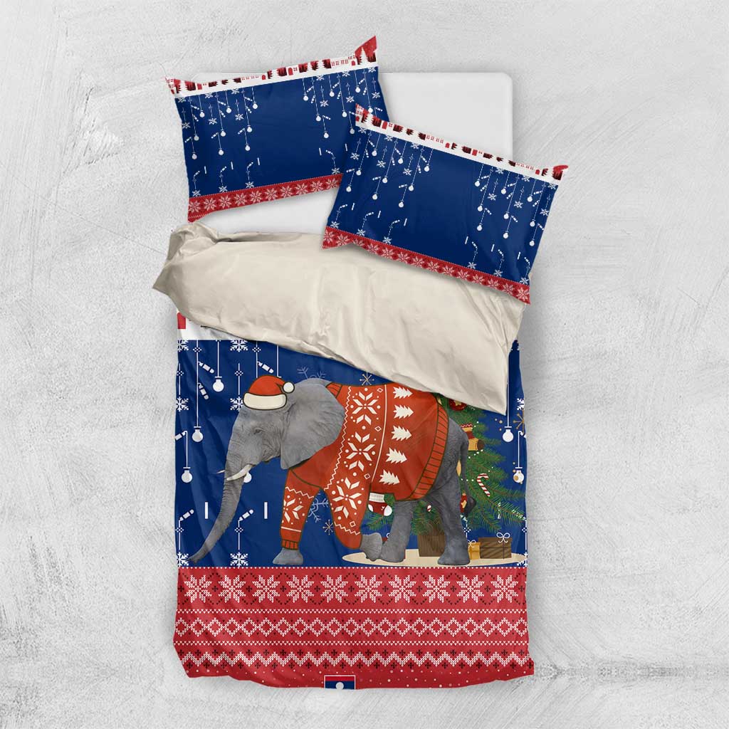 Laos Christmas Bedding Set with Festive Elephant Design and Holiday Village Pattern - Wonder Print Shop