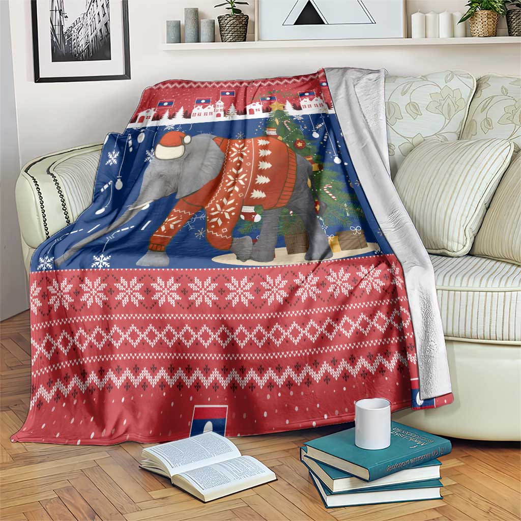 Laos Christmas Blanket with Festive Elephant Design and Holiday Village Pattern - Wonder Print Shop