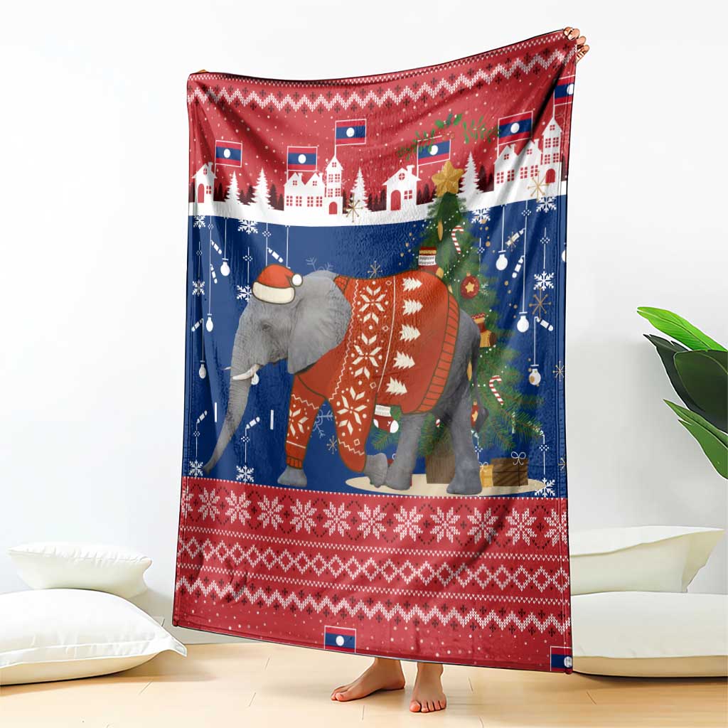 Laos Christmas Blanket with Festive Elephant Design and Holiday Village Pattern - Wonder Print Shop
