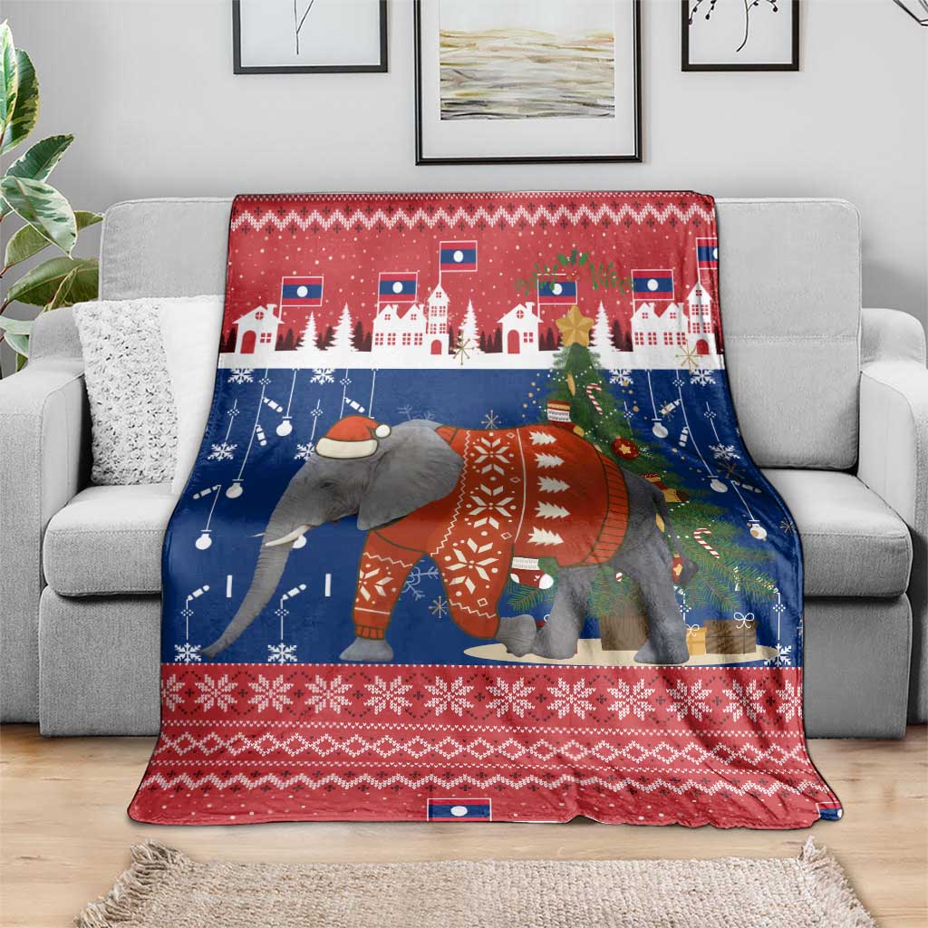 Laos Christmas Blanket with Festive Elephant Design and Holiday Village Pattern - Wonder Print Shop