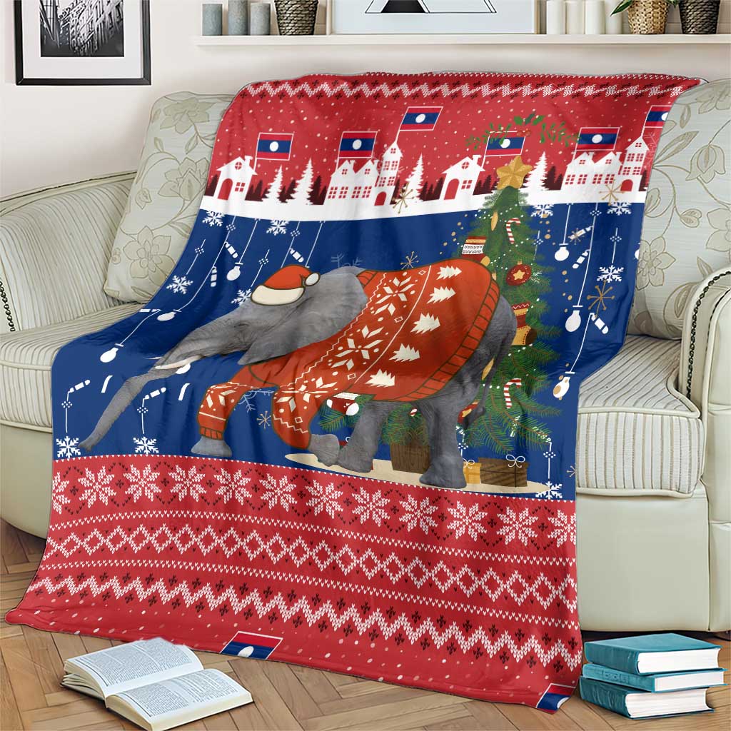 Laos Christmas Blanket with Festive Elephant Design and Holiday Village Pattern - Wonder Print Shop